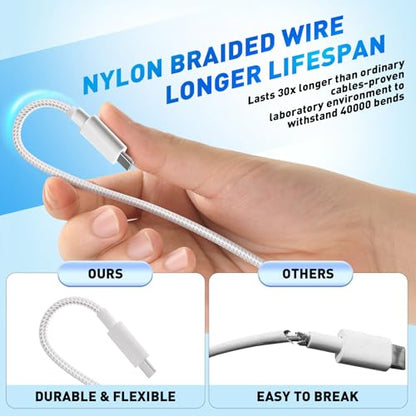 3 in 2 Fast Charger Cable,Thick Braided Charging Cord USB C Watch Phone Charger,Compatible with Apple Watch Ultra SE Series1-11,Travel Multi Devices All in One Combo Wire, 4FT/1.2M-Starlight - style: L1ghtning + TYPC C