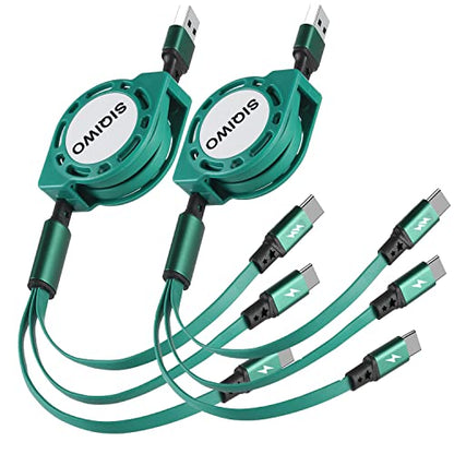 SIQIWO Retractable Multi USB C Charging Cable 3 in 1, QC3.0 Fast Charger - color: Green