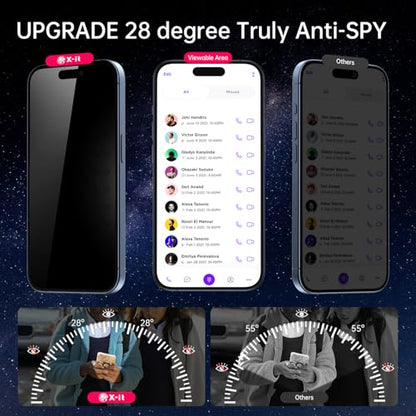 X-it 2-Pack Privacy Screen Protector for iPhone 15(6.1"), 9H+ Tempered Glass, Auto-Dust Removal, Military Grade Protection, Bubble-Free, Full Coverage, Case Friendly