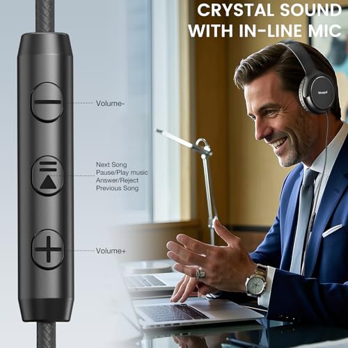 USB C Wired Over-Ear Headphones with Microphone - color: Black