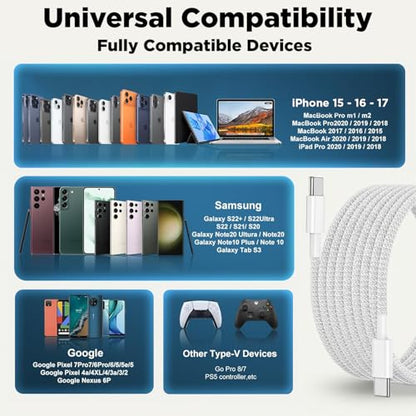 USB C to USB C Cable [MFI Certified] 60W iPhone 17 16 15 Charger Cord,