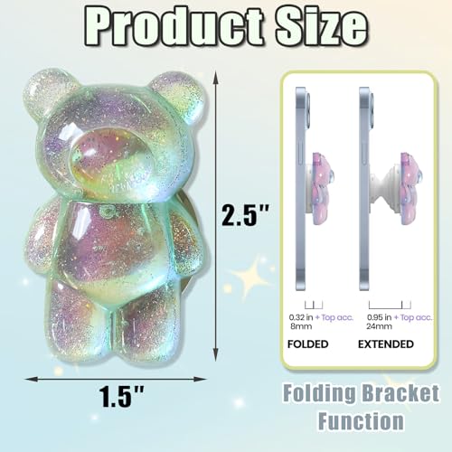 3D Gummy Bear Phone Grip Stand Cute Gummy Bear Style Expandable Collapsible Mobile Phone Grip Stand Holder Comfortable to Hold Phone Grips for Smartphone & Tablet Cell Phone (Green) - color: Green