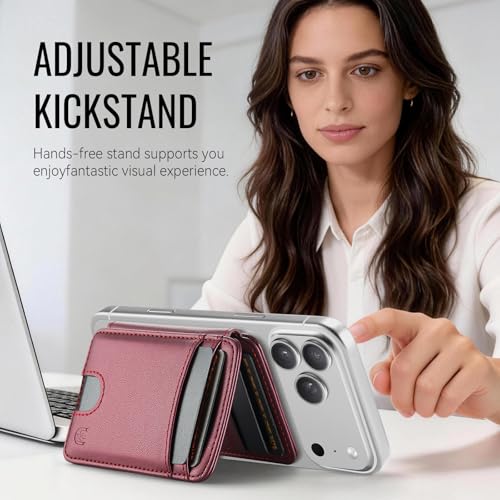 for Magsafe Wallet Magnetic RFID Blocking Card Holders, Wine Red - color: Wine Red