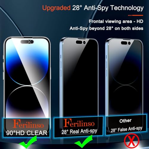 Ferilinso Privacy Screen Protector for iPhone 14 Pro, Tempered Glass - size: iPhone 14 Pro 6.1 INCH