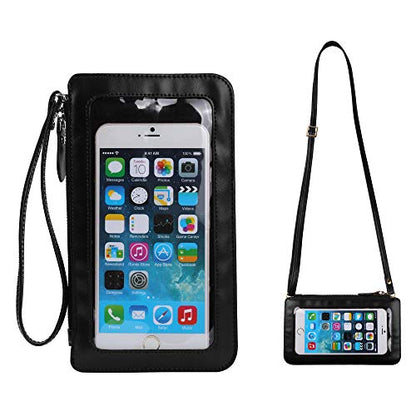 Water Resistant Touch Screen Wristlet and Crossbody Phone Bag - Clear Window Purse Compatible with iPhone 17 Plus 16 Pro Galaxy S25 S24 and Smartphones up to 6.75 Inch