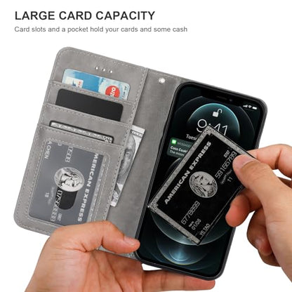 Bocasal Detachable Wallet Case Card Holder for iPhone 12/12 Pro, Grey | Kickstand Card Slots Holder PU Leather Magnetic Shockproof Wrist Strap Removable Flip Protective Cover 6.1 inch - color: Gray