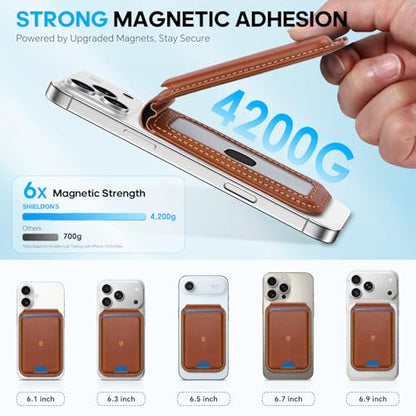 SHIELDON Genuine Leather Magnetic Wallet Stand for MagSafe, Retro Brown | Strong Magnetic, Card Holder, Kickstand, Angle Adjustment, Rfid Blocking, for iPhone 17/16/15/14/13/12 Series & Magnet Case - color: Brown - Retro