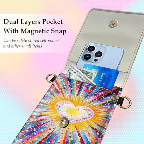 Small Crossbody Bags for Women Touchscreen Cell Phone Bag Cross Body Purses with adjustable Strap,Gifts For Teenage Girls - color: Vibrant Rainbow Light Heart