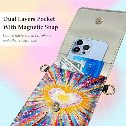 Small Crossbody Bags for Women Touchscreen Cell Phone Bag Cross Body Purses with adjustable Strap,Gifts For Teenage Girls - color: Vibrant Rainbow Light Heart