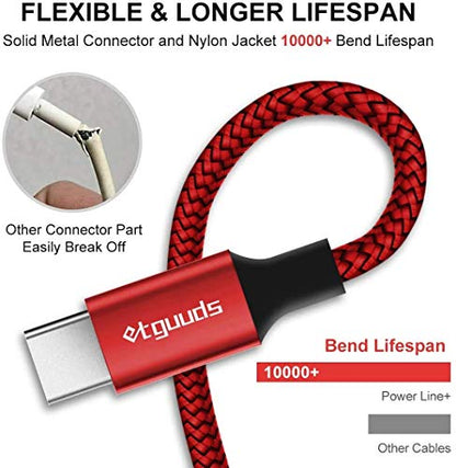 etguuds Long USB to USB C Cable, 16ft USB A to USB C Cable Fast Charging - color: Red