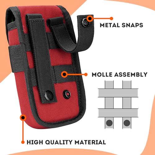 2 Pack Tactical Phone Holster Pouch, Smartphone Pouch Case Molle Attachment Belt Holder for 4.7"-6.9" Phone with US Flag Patch for iPhone 18 Pro Max/17/16/15/14 Pro Max - color: Red