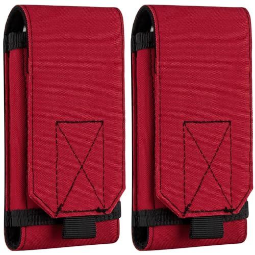 Tactical Molle Phone Holster Pouch, Universal Belt Waist Bag for iPhone 17 Pro Max/17 Pro/17/16 Pro Max/15 Pro Max/14 Pro Max/13/12, Samsung S25 Ultra/S24/S23, Size L - color: Red(2 Pack)