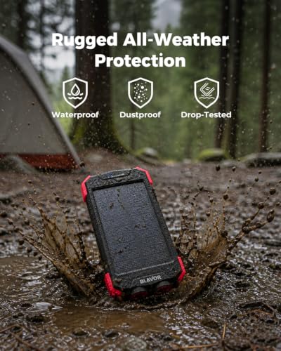 BLAVOR Solar Power Bank 10,000mAh Portable Wireless Charger for Cell Phones - color: Red