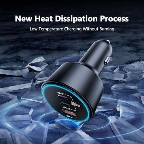 USB C Car Charger Fast Charging 200W, Dual PD 100W Type C Car Charger，
