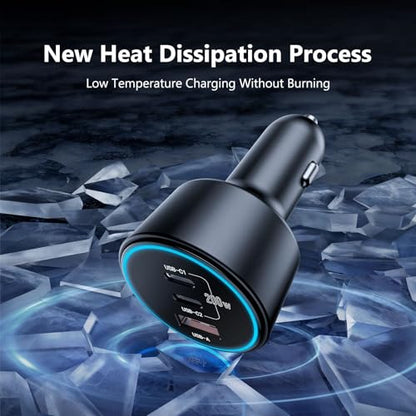 USB C Car Charger Fast Charging 200W, Dual PD 100W Type C Car Charger，