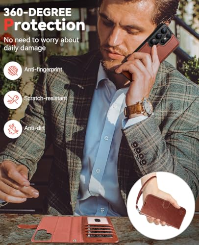 OCASE for Samsung Galaxy S26 Ultra Detachable Wallet Case with Card Holder, [2 in 1] PU Leather Flip Folio Case with RFID Blocking Stand Wrist Strap Shockproof Phone Cover 2026, Dark Brown - color: Dark Brown, size: Samsung Galaxy S26 Ultra