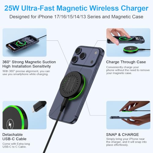 25W Magnetic Wireless Android Phone Charger Pad for Samsung Galaxy S26Ultra - color: 2black