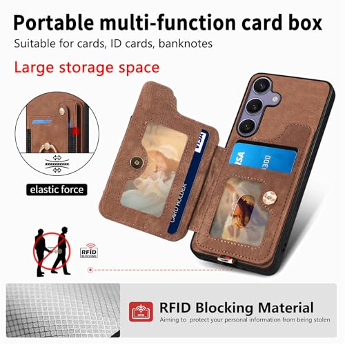for Samsung Galaxy S25 FE Case Wallet with Card Slots Brown | PU Leather Flip Folio Cover,RFID Blocking Ring Holder,Kickstand,Wrist Strap,Shockproof,Magnetic Protective,Women Men Girls - color: Brown, size: Galaxy S25 FE 6.7 Inch