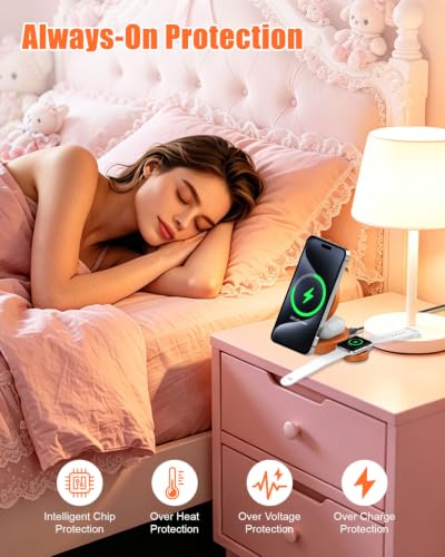 3-in-1 Magnetic Wireless Charger for iPhone, Apple Watch & AirPods, Orange - color: Orange
