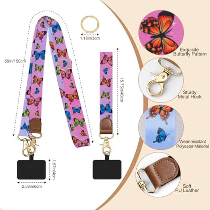 TiMOVO Phone Lanyard Crossbody Wrist Strap, Adjustable Anti-Theft Phone Strap for All Phone Case, lanyard for Women and Men - color: Colorful Butterfly