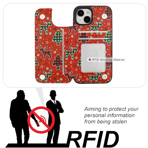 HAOPINSH for iPhone 13/14 Wallet Case with Card Holder, Christmas Santa Tree Deco Pattern Back Flip Case PU Leather Kickstand Card Slots Case for Women Girls, Double Magnetic Clasp Shockproof 6.1" - color: Santa deco
