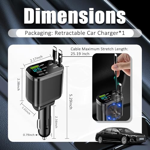 5 in 1 Retractable Car Charger Adapter,Upgraded Car Phone Charger with PD 30W Cable & USB Fast Charging Port,Universal USBs & USB C Cars Chargers Compatible with Android and iPhone
