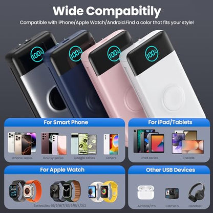 Portable Charger for iPhone, 40800mAh Power Bank with Built-in Cables & AC Wall Plug, All in One 5 Outputs USB C Fast Charging External Battery Pack for iPhone 17/16/15/14, Android, Travel Essential - color: Black