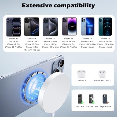 Magnetic Charger for iPhone 17,Mag-Safe Fast Wireless Charging 2Pack 15W 6Foot Magnetic Apple Charger Pad with 2Pack USB C PD Fast Charging Block for iPhone 17/17 Pro/16 ProMax/Plus/15,AirPods 3/Pro 2 - size: 6FT