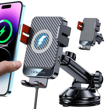 Wireless Car Charger 15W Fast Charging Dash Windshield Vent Car Mount - color: Red Clamp