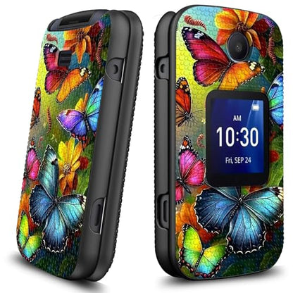 for Alcatel Go Flip 4 / TCL Flip Go/TCL Flip Pro Case with 1 X Screen Protection, Slim Hard Shell Cover Protection with Kickstand Full Body Shockproof Phone Case, Butterfly