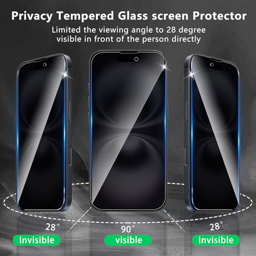 3+3 Pack Privacy Screen Protector Designed for iPhone 16 With 3 Pack Camera Lens Protector,Full Coverage Anti-Spy Tempered Glass Film,9H Hardness,Bubble Free,Easy to Install - color: iPhone 16 FK33