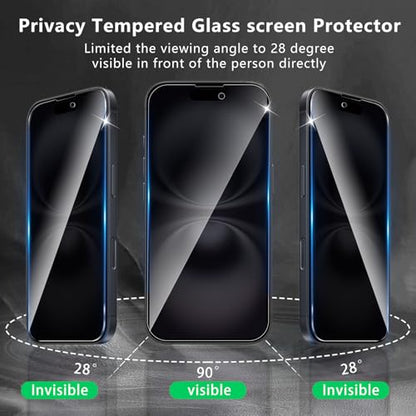 3+3 Pack Privacy Screen Protector Designed for iPhone 16 With 3 Pack Camera Lens Protector,Full Coverage Anti-Spy Tempered Glass Film,9H Hardness,Bubble Free,Easy to Install - color: iPhone 16 FK33