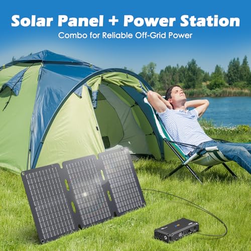 JIYHF Portable Power Station with 30W Foldable Solar Panel - 99.9Wh Backup Battery, 100W AC & 65W USB-C PD Fast Charging Ideal for Outdoor Work, Compatible with iPhone16 Series, iPad, MacBook, Laptop - style: P100 Black+30W