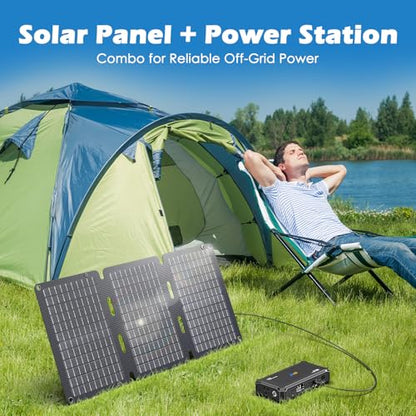 JIYHF Portable Power Station with 30W Foldable Solar Panel - 99.9Wh Backup Battery, 100W AC & 65W USB-C PD Fast Charging Ideal for Outdoor Work, Compatible with iPhone16 Series, iPad, MacBook, Laptop - style: P100 Black+30W