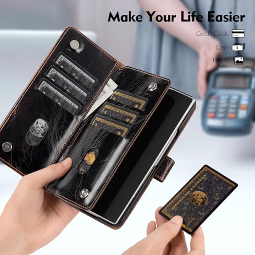 Shieldtop Compatible with Samsung Galaxy Z Fold 3 Wallet Case with Card Holder,Women Man RFID Blocking PU Leather Flip Shockproof Protective Cover Credit Card Holder Slots Kickstand,Coffee - color: Coffee, size: Samsung Galaxy Z Fold 3