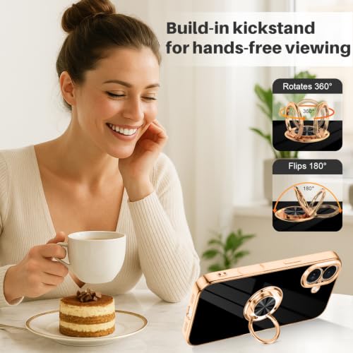 Dinick Black for iPhone 17 Case with Ring Holder Kickstand - color: Black, size: 6.3'' iPhone 17