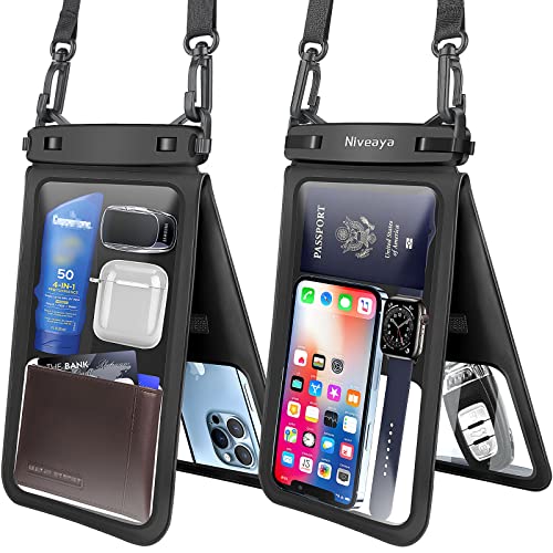 Niveaya [Up to 10.5"]Waterproof Phone Pouch - 2 Pack, Waterproof Phone Lanyard Case with iPhone 17/16/15/14/13 Pro Max up to 9.5", Phone Dry Bags for Vacation Beach Pool Kayak Cruise Travel Essentials - color: Black+ Black, size: Large 10.5"