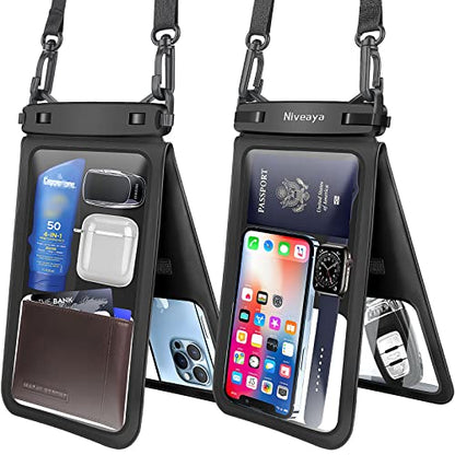 Niveaya [Up to 10.5"]Waterproof Phone Pouch - 2 Pack, Waterproof Phone Lanyard Case with iPhone 17/16/15/14/13 Pro Max up to 9.5", Phone Dry Bags for Vacation Beach Pool Kayak Cruise Travel Essentials - color: Black+ Black, size: Large 10.5"
