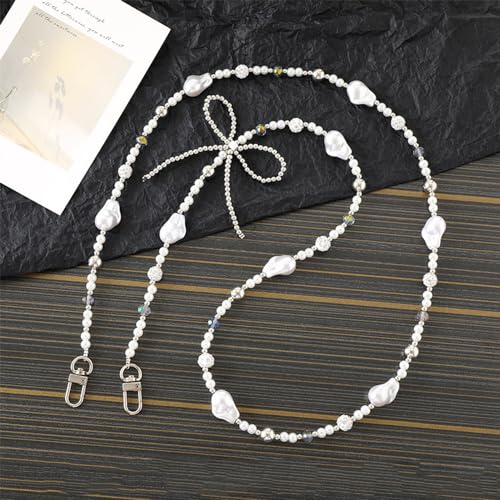 Phone Chain Crossbody Pearl Strap,Pearl Beaded Chain Shoulder Crossbody Lanyard with Phone Tether Patches Compatible with Most Phones Bag Purse(G) - color: G