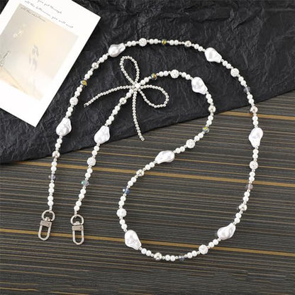 Phone Chain Crossbody Pearl Strap,Pearl Beaded Chain Shoulder Crossbody Lanyard with Phone Tether Patches Compatible with Most Phones Bag Purse(G) - color: G