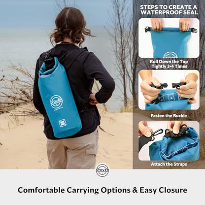 STOVER 5/10/25/30/40L Waterproof Dry Bag, Medium Lightweight Roll Top Dry Bag Backpack w/Waterproof Phone Case, Kayaking, Travel, Hiking, Fishing, Tubing, Camping, the Beach, Men/Women (Blue) - color: 5/10l Blue, size: 10L