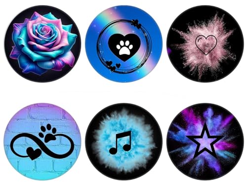 6 Pack Cellphone Phone Grip and Smartphones Stand, Collapsible Cell Phone Expanding Holder for Phone - Purple Pink Heart Black