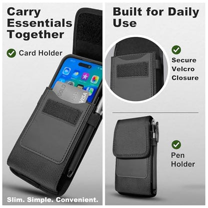 Case for iPhone&Galaxy Standard Models, ID Card Pouch Cover, Black | Compatible with iPhone 17 17Pro 16 15 Pro 14 13 12, 11, X, Xs, XR, Galaxy S26 S25 S24 S23 S22 - size: Standard Models