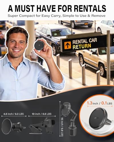 A2C Slim Magnetic Phone Holder for Car, Rental Car Essentials for Travel - style: Black