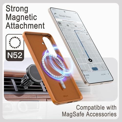 JETech Vegan Leather Case for Samsung Galaxy S26, Brown | Compatible with MagSafe, Anti-Slip Grip Phone Cover, Metal Button, Soft Microfiber Lining - color: Brown, size: Galaxy S26