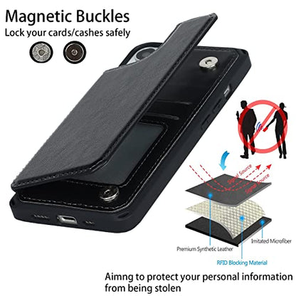 Cavor for iPhone 14 Wallet Case with Card Holder for Women, Black - color: C-Black