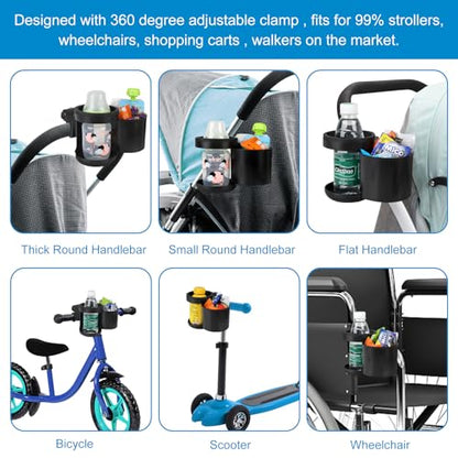 Accmor Stroller Cup Holder, Drinks Holder Bike Walker Wheelchair - color: Expandable Drinks Holder-Black