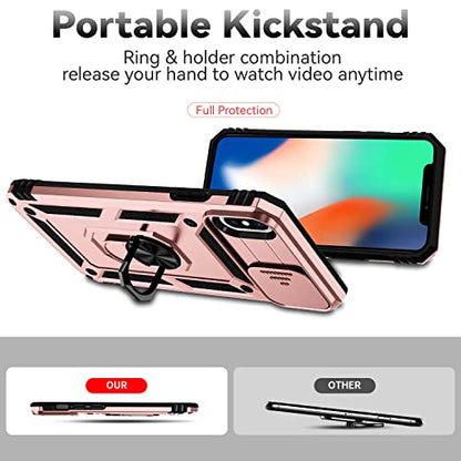 for iPhone XS Max Case with Camera Lens Cover HD Screen Protector, Dual Layer Military Grade Drop Protection Magnetic Ring Holder Kickstand Protective Phone Case for iPhone XS Max 6.5 inch (Rose Gold) - color: Rose Gold with camera cover Military-Grade 2n