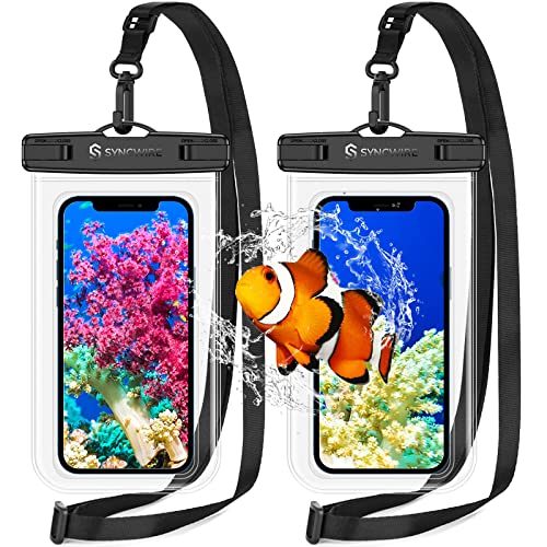 SYNCWIRE Waterproof Phone Pouch [2-Pack] - Universal IPX8 Waterproof Phone Case Dry Bag with Lanyard Compatible with iPhone 15/14/13/12/11 Pro XS MAX XR X Samsung S23 S22 S20+ and More Up to 7 Inches - color: Transparent+Transparent