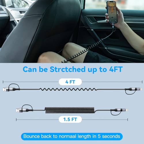 Coiled Lightning Cable 4 in 1 4FT Multi Charging Cable 60W Fast Charging